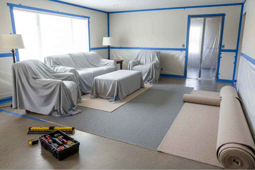 Room prepared for professional carpet installation in Raleigh, NC
