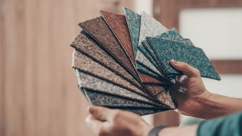 Carpet samples in a range of colors and textures for a flooring project