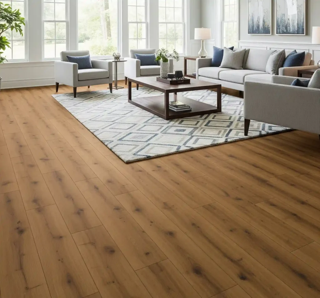 Wood-look laminate flooring in a bright Raleigh, NC living room